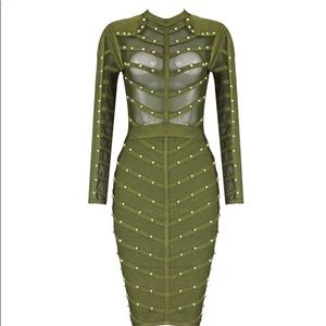 Long Sleeve Bandage Mesh Dress.